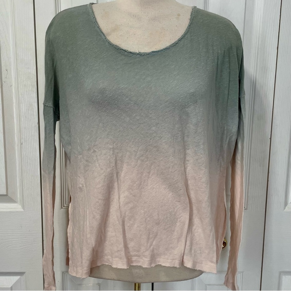 Free People Green and Cream Ombre Long Sleeve Top